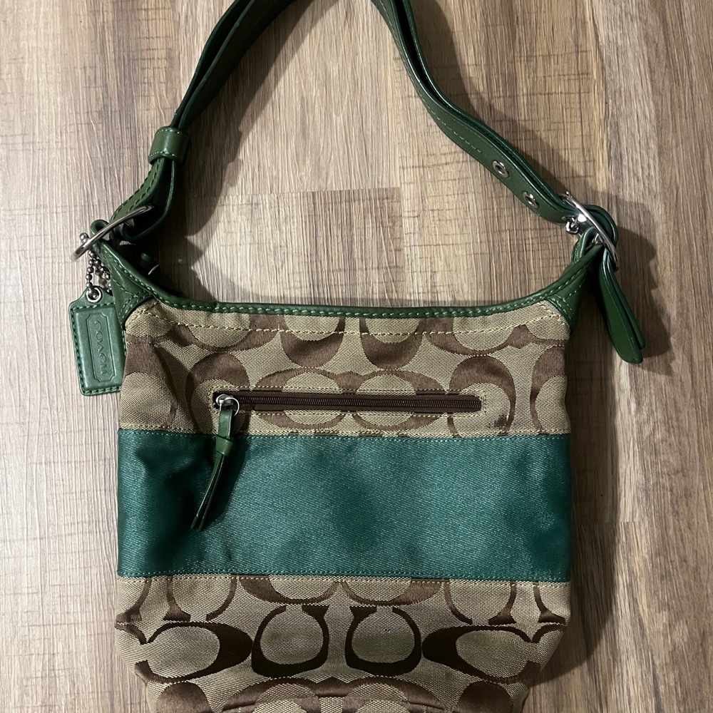 Coach Green and Brown Rugby Duffle Tote